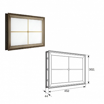 Окно акриловое 452х302 белое с раскладкой крест для панелей со структурой "филенка"
